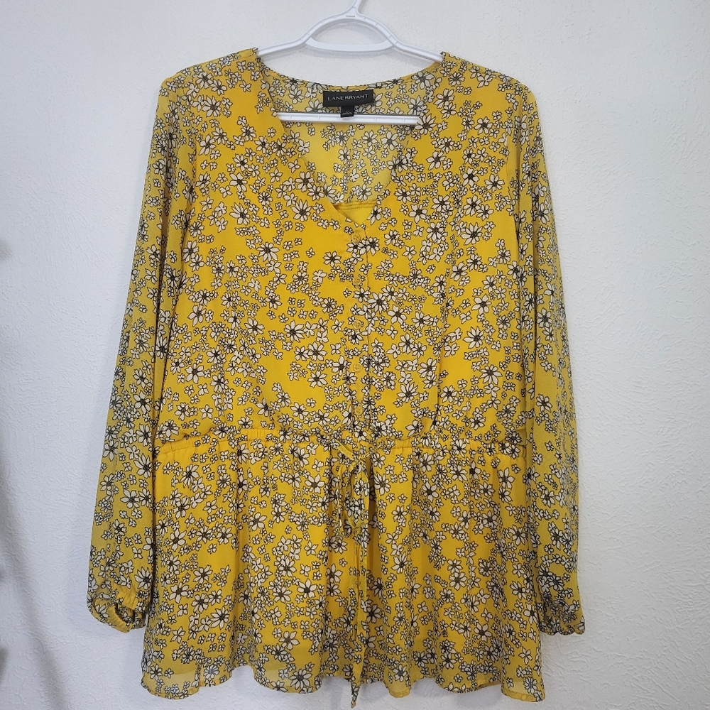 Lane Bryant Yellow Floral‎ Blouse
